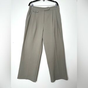 Oak + Fort Classic Double Pleated Wide Leg Trousers Minimalist Front Crease Gray